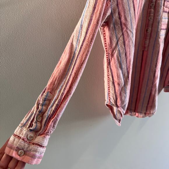 Maeve by Anthropologie Multicolored Striped Lida Linen Cotton Blend Shirt Size S - Picture 5 of 9